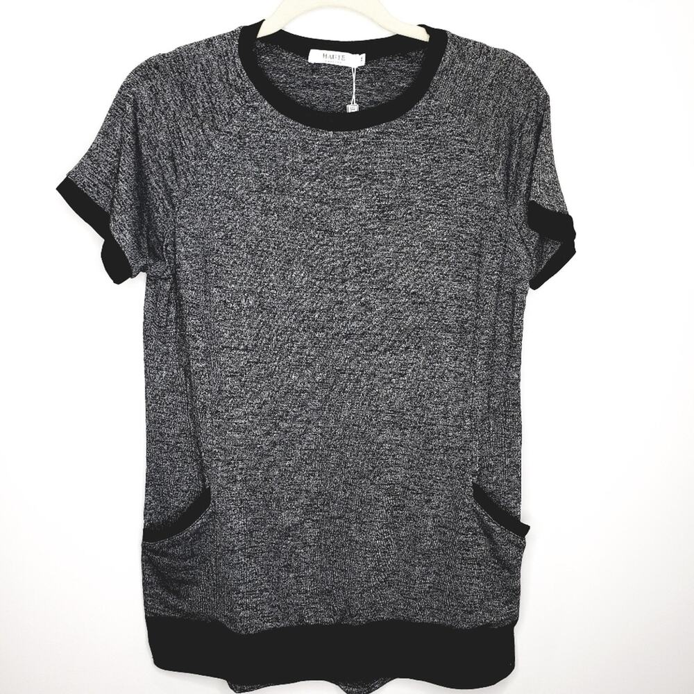 Haute Women's Pullover Tunic Short Sleeve Tee 2 Front Pockets